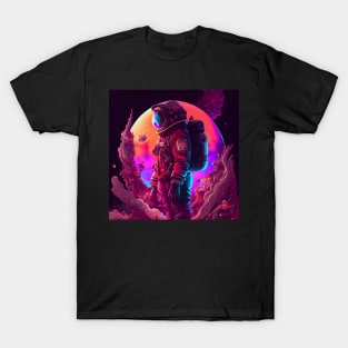 A futuristic astronaut in full spacesuit gear Planet 2 T-Shirt